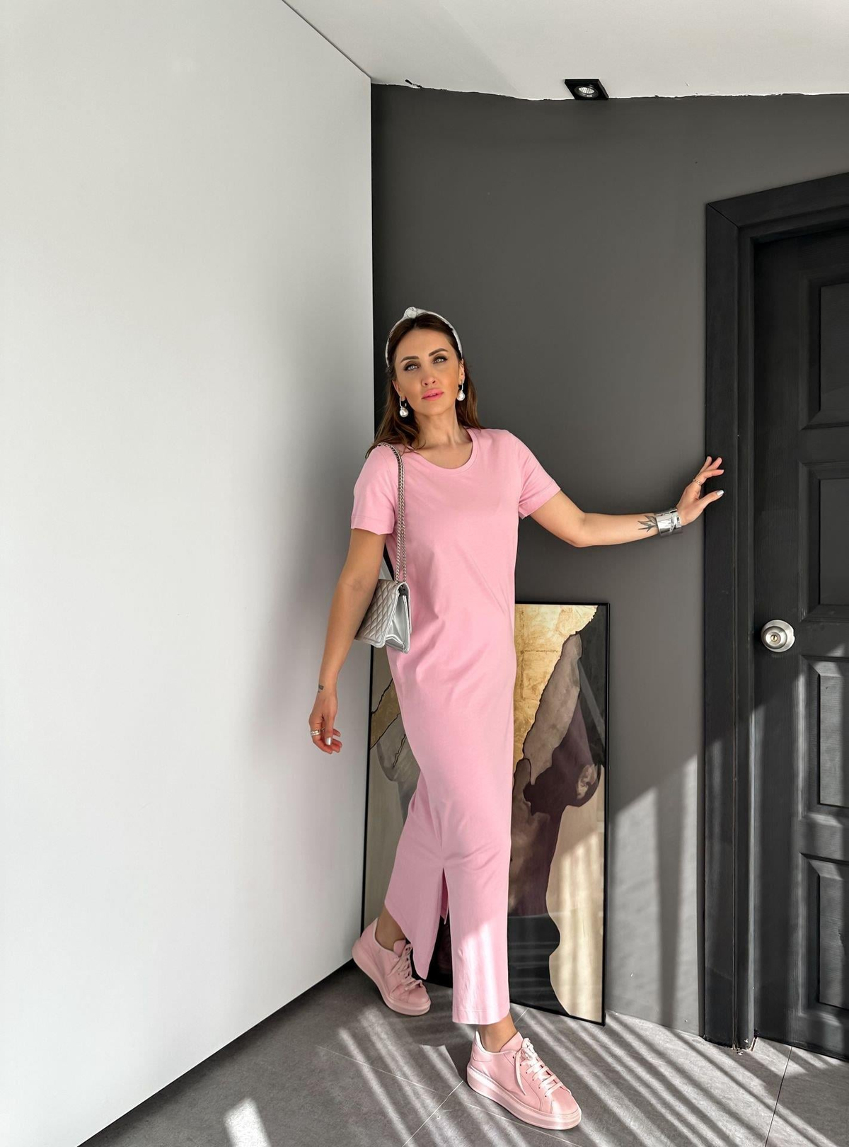 Pembe Organic Cotton Yırtmaçlı Elbise