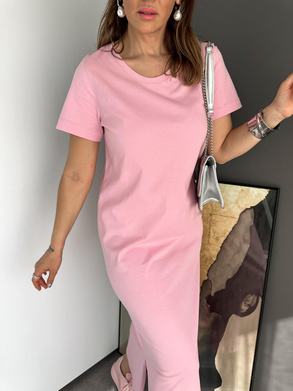 Pembe Organic Cotton Yırtmaçlı Elbise