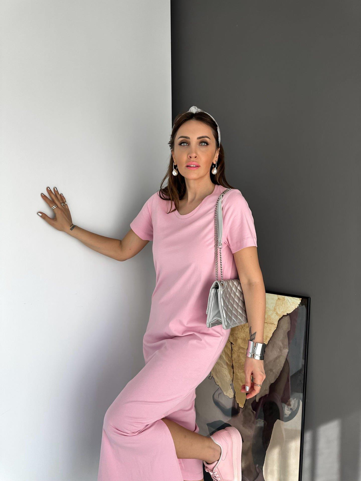 Pembe Organic Cotton Yırtmaçlı Elbise