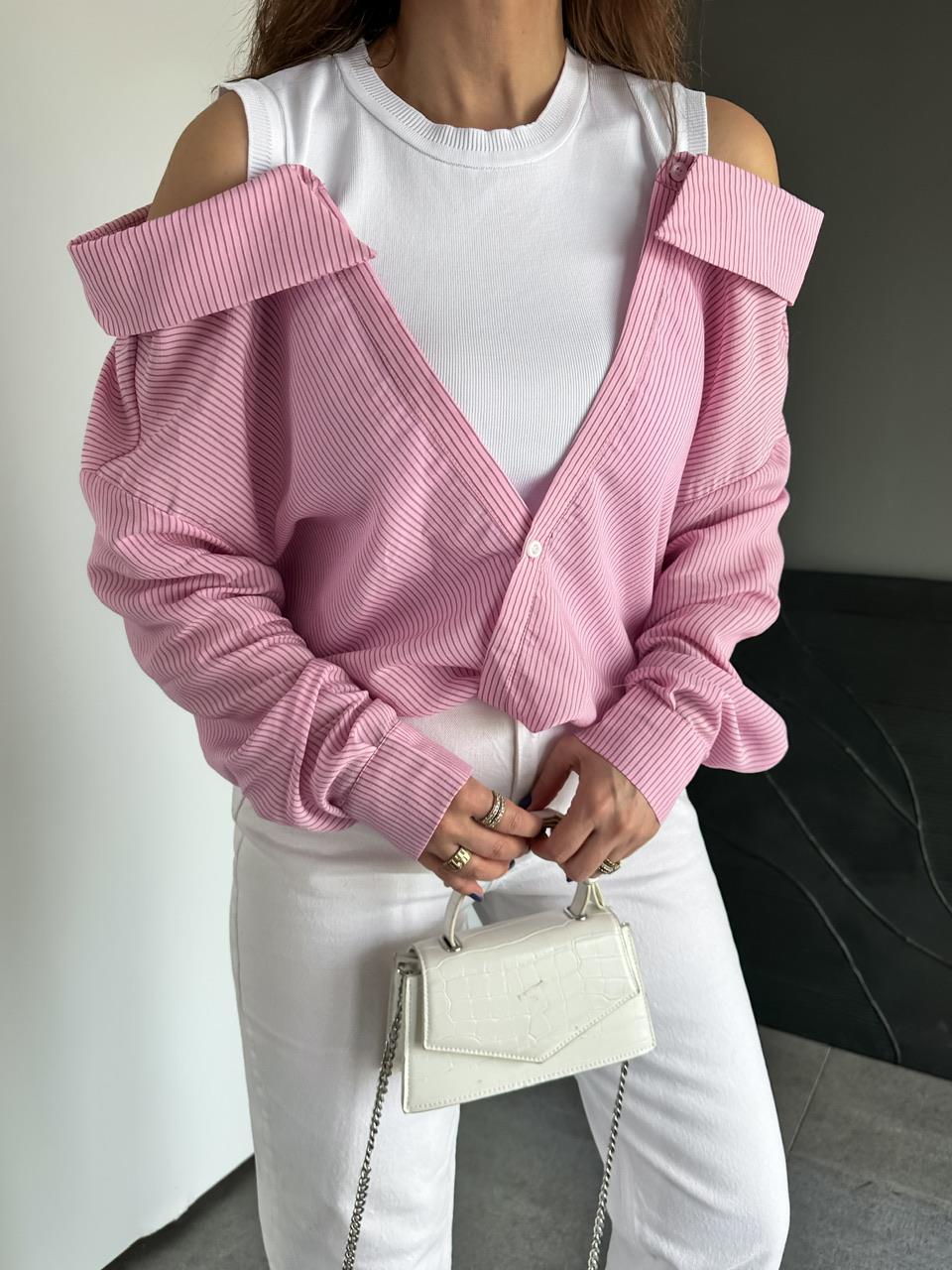 Pembe Triko Atletli Tasarım Gömlek