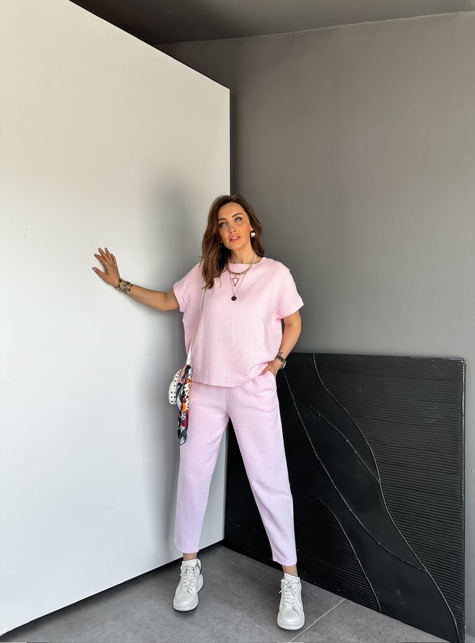 Pembe Yarasa Kollu Naturel Takım