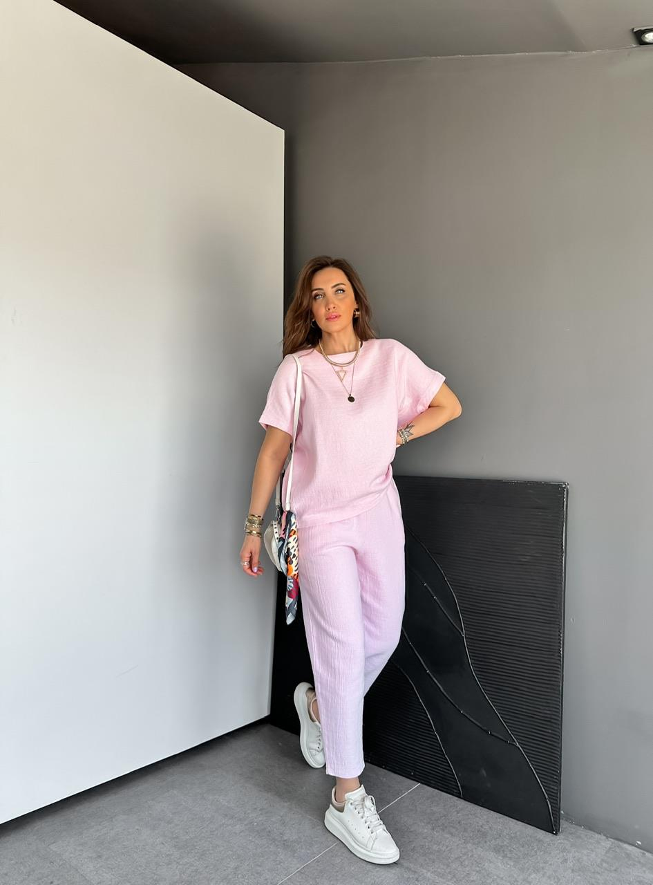 Pembe Yarasa Kollu Naturel Takım