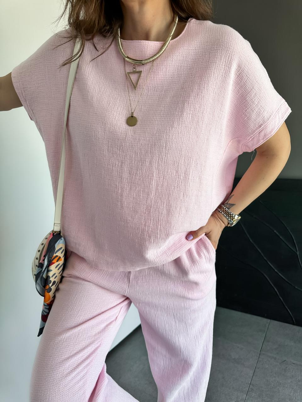 Pembe Yarasa Kollu Naturel Takım