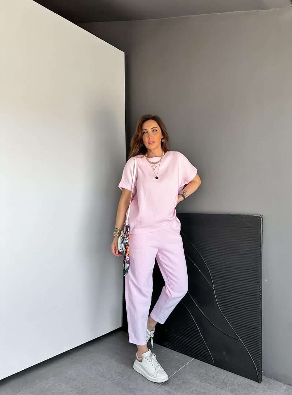 Pembe Yarasa Kollu Naturel Takım