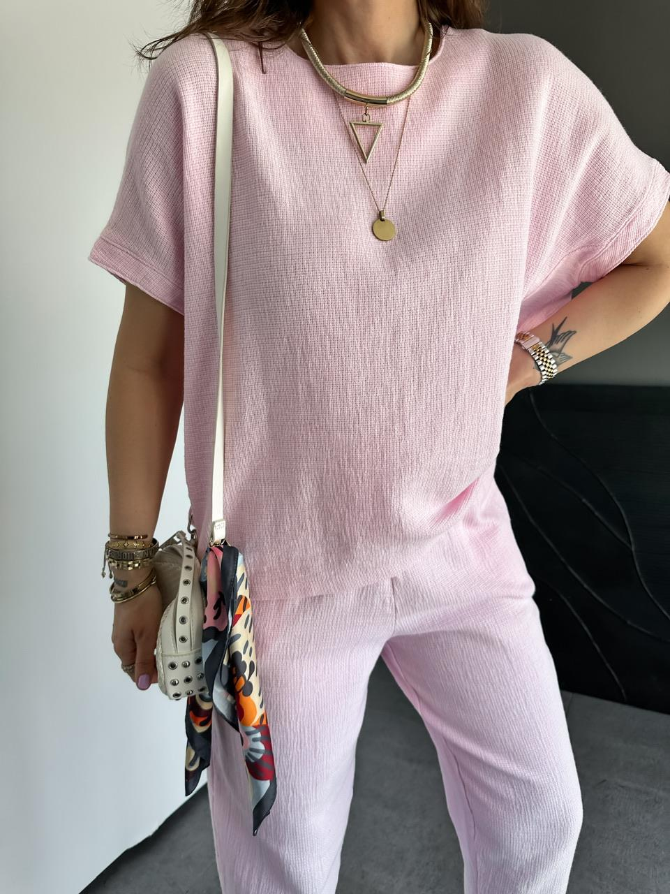 Pembe Yarasa Kollu Naturel Takım