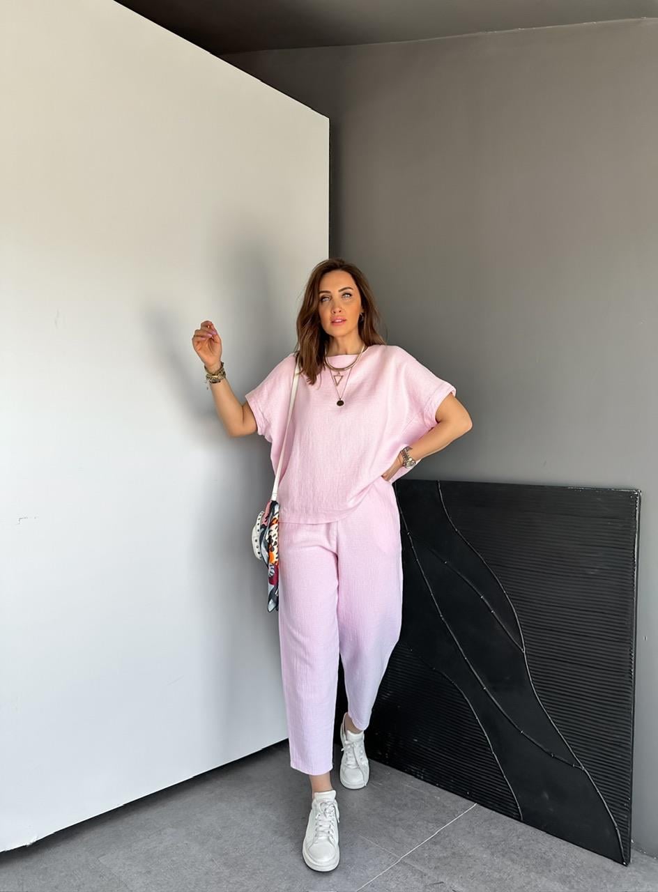 Pembe Yarasa Kollu Naturel Takım