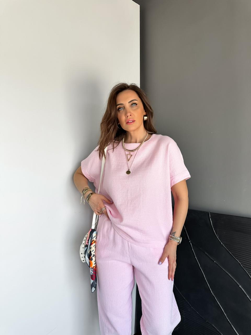 Pembe Yarasa Kollu Naturel Takım