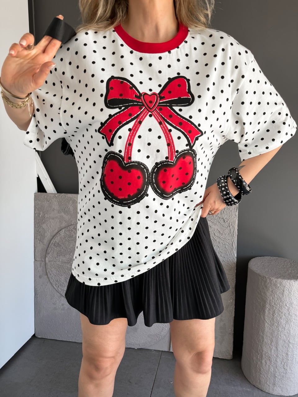 Puantiyeli Kirazlı Tshirt