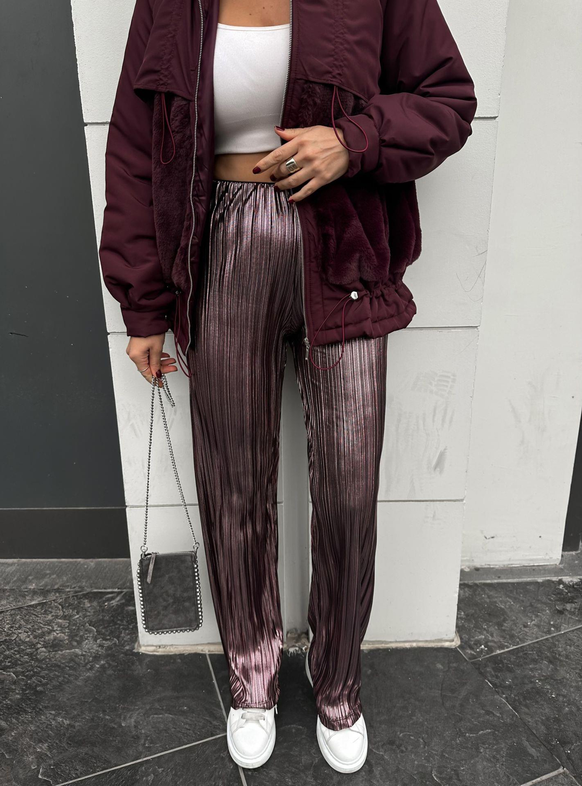 Rose Parlak Pilili Pantolon