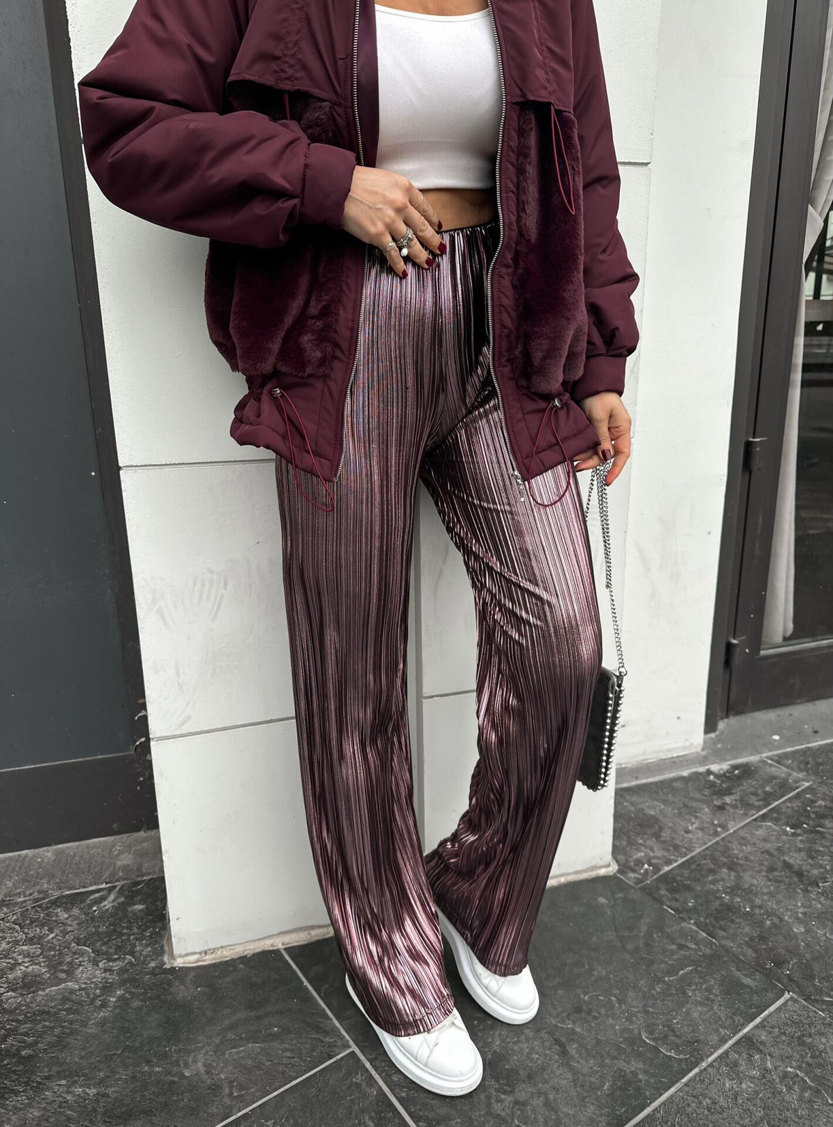 Rose Parlak Pilili Pantolon