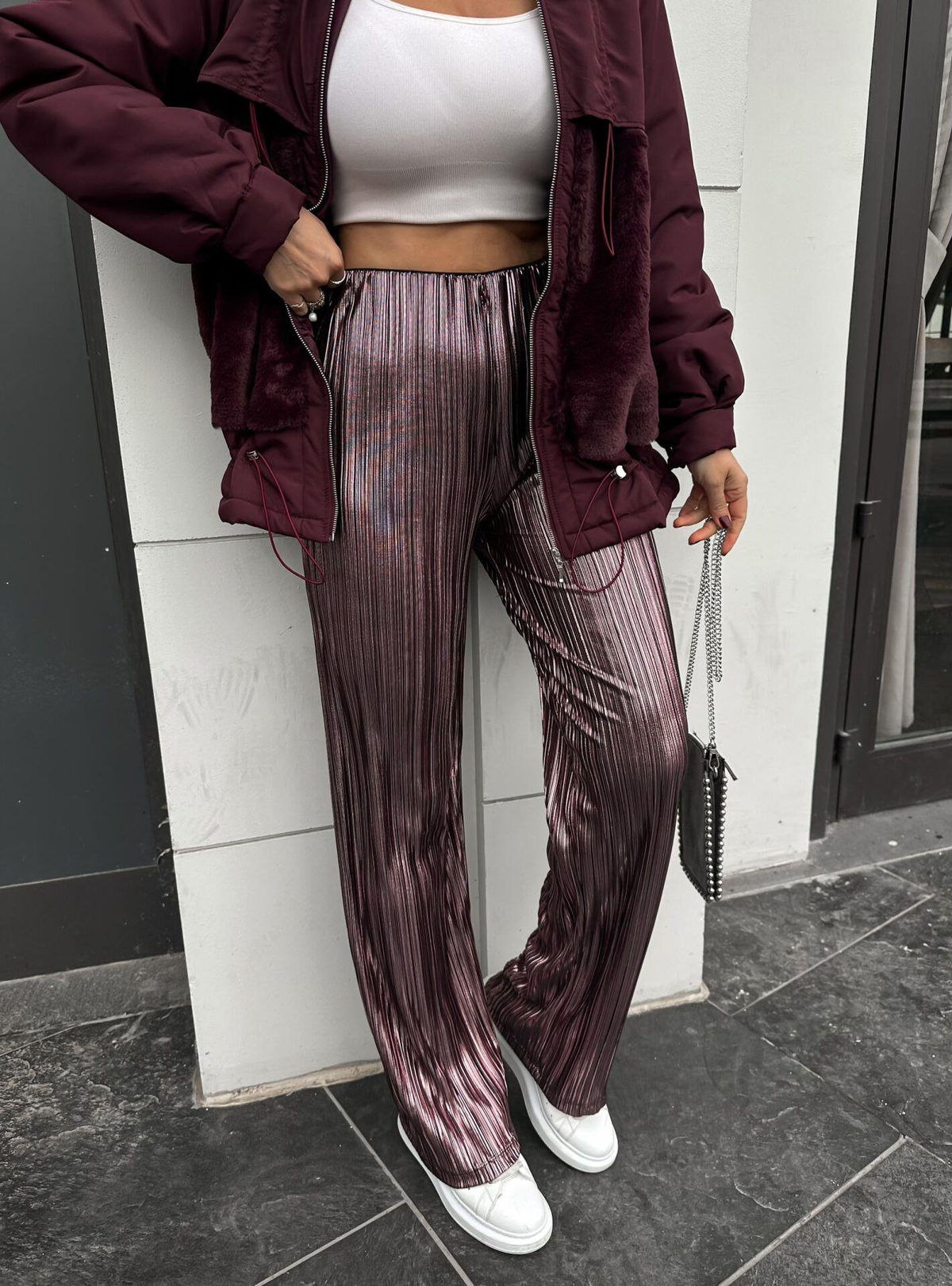Rose Parlak Pilili Pantolon