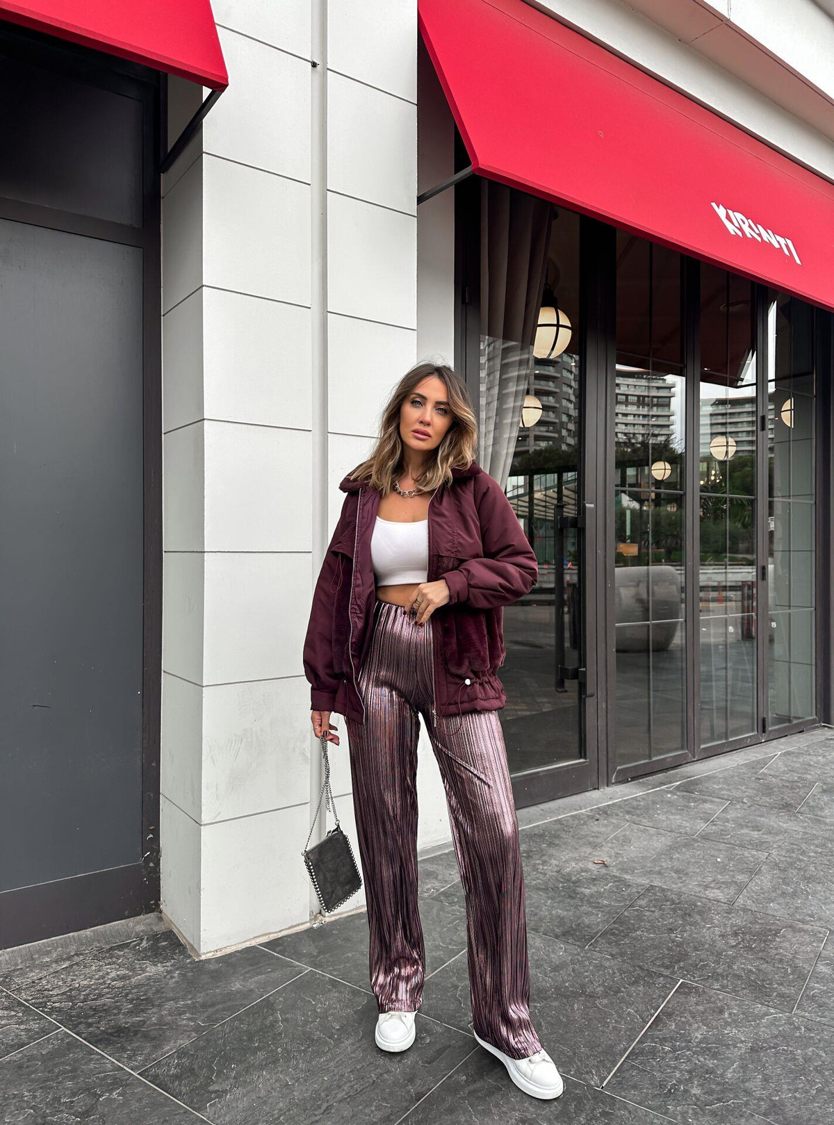 Rose Parlak Pilili Pantolon