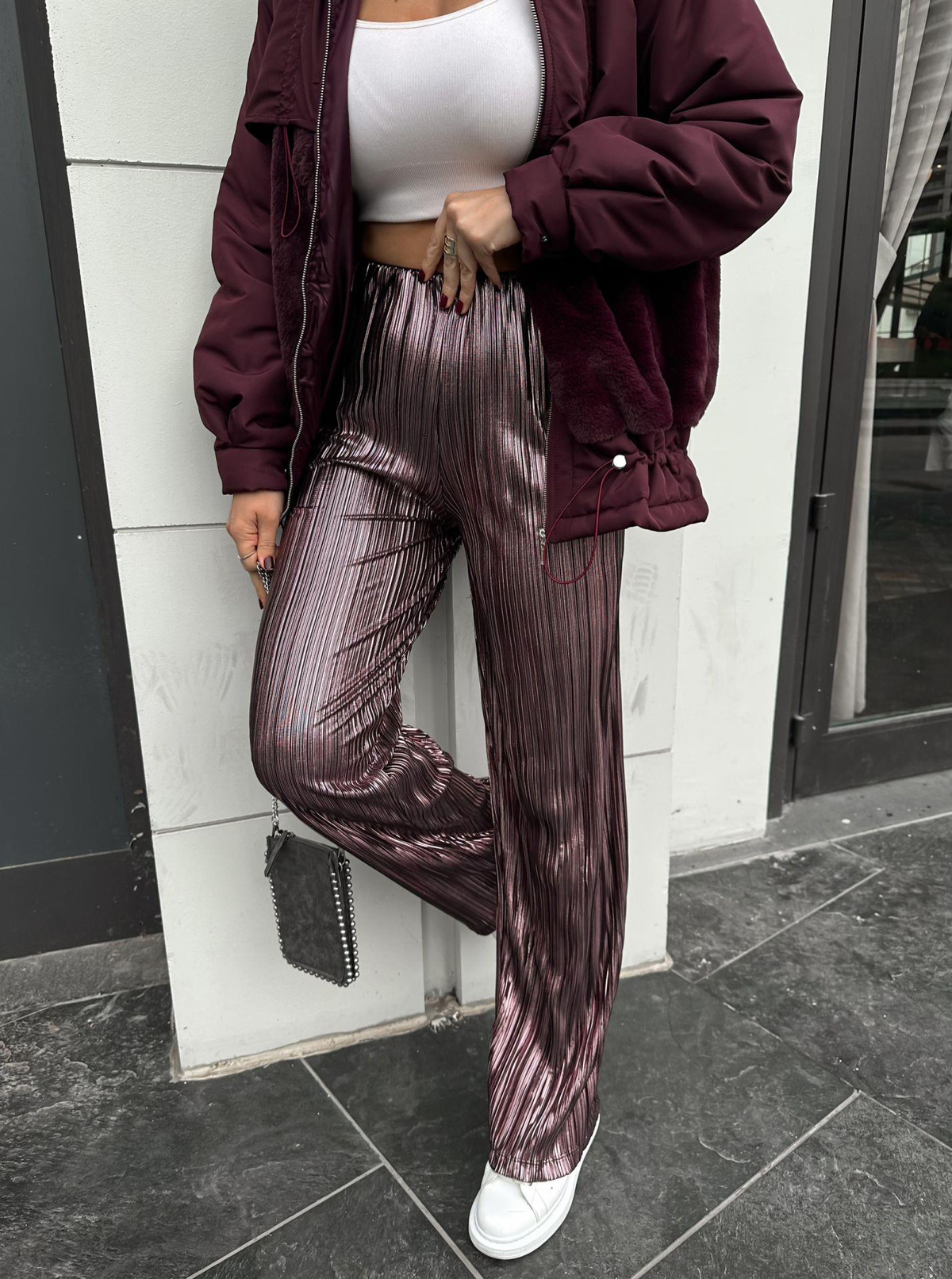 Rose Parlak Pilili Pantolon