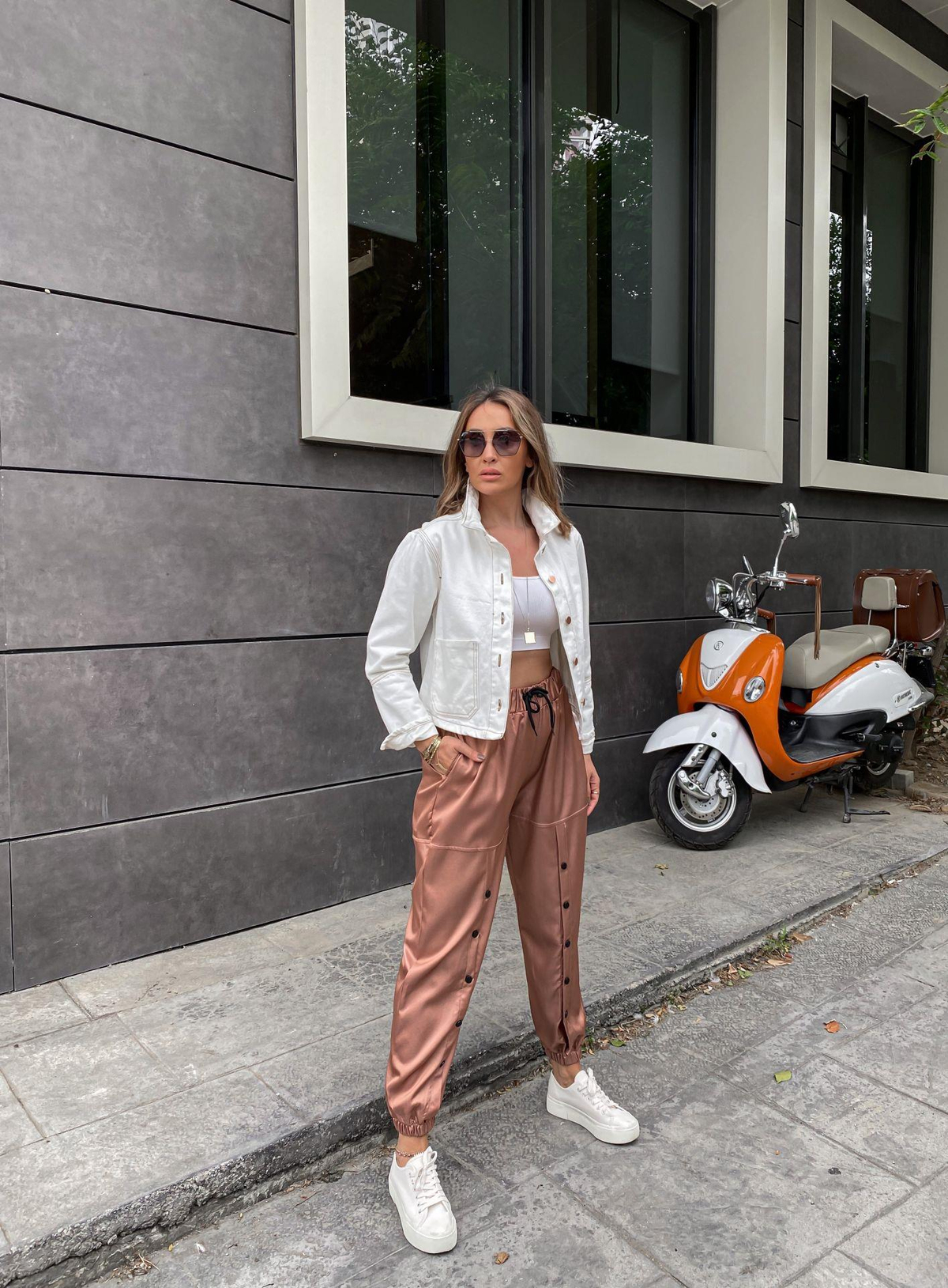 Rose Saten Düğmeli Pantolon