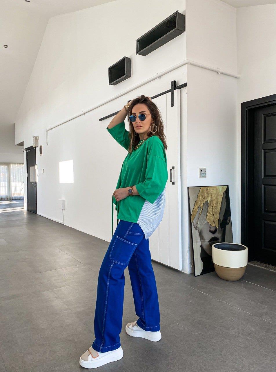 Saks Rengi Cep Detaylı Jean