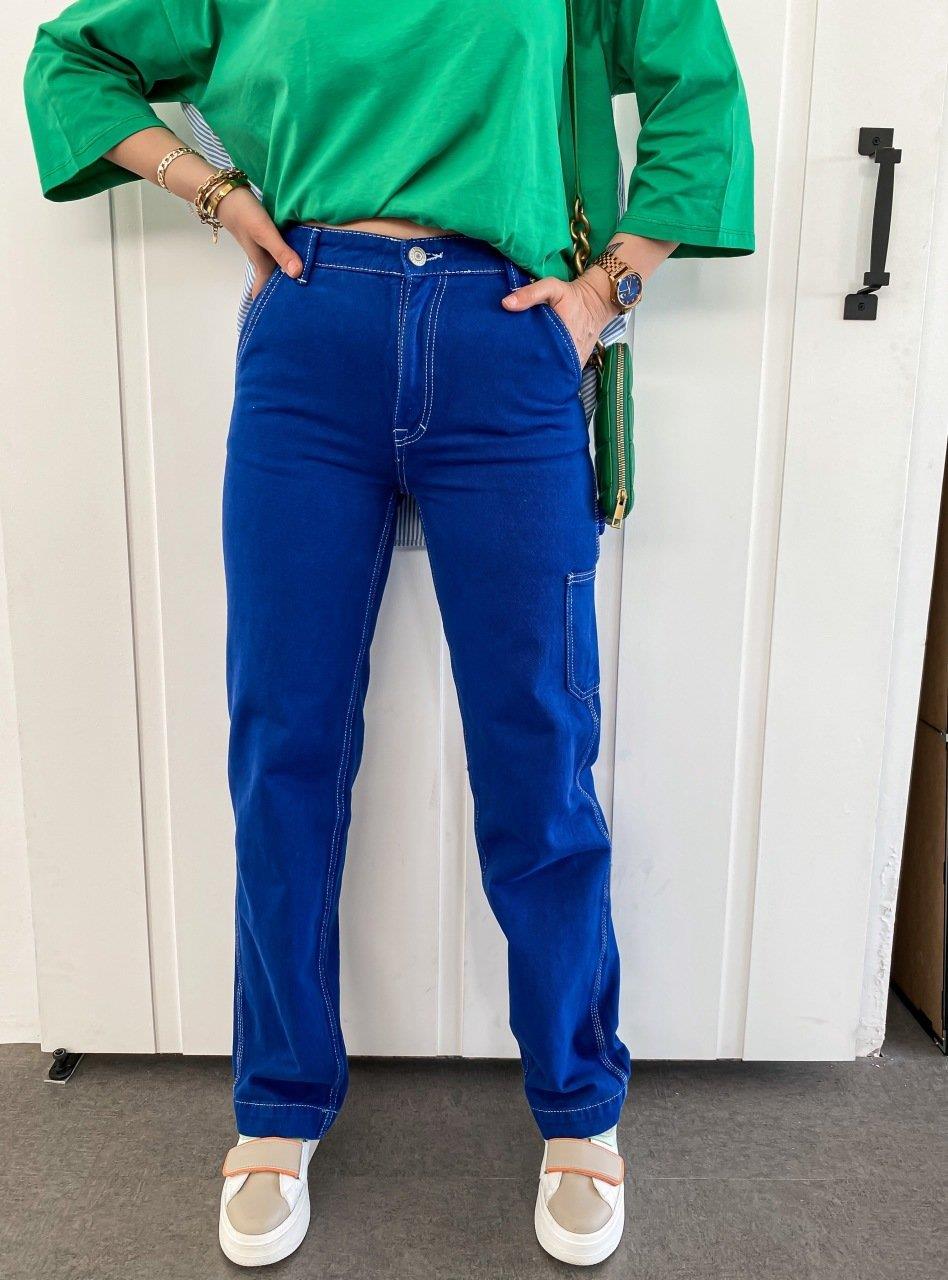Saks Rengi Cep Detaylı Jean