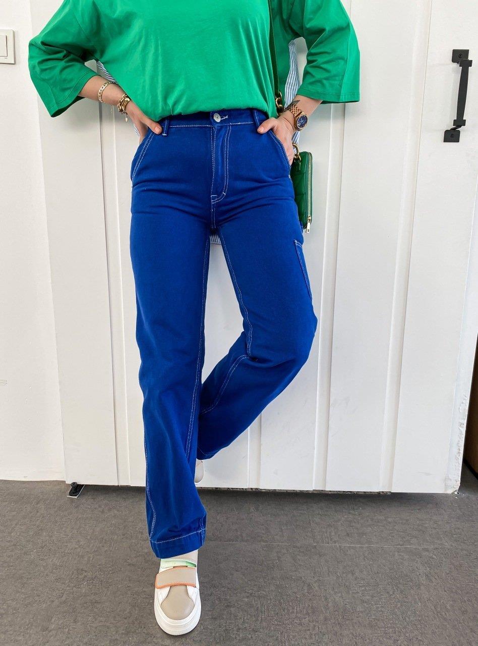 Saks Rengi Cep Detaylı Jean