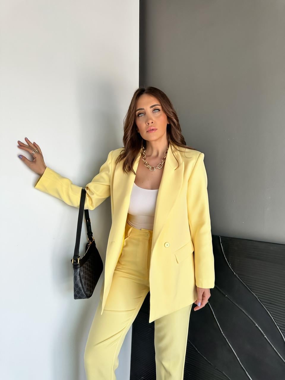 Sarı Ceket Pantolon Klasik Takım