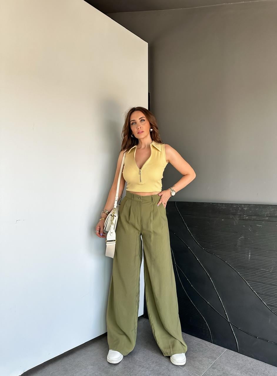 Sarı Fermuarlı Polo Yaka Body