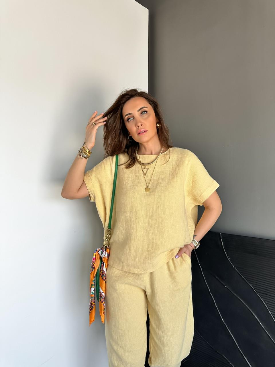 Sarı Yarasa Kollu Naturel Takım