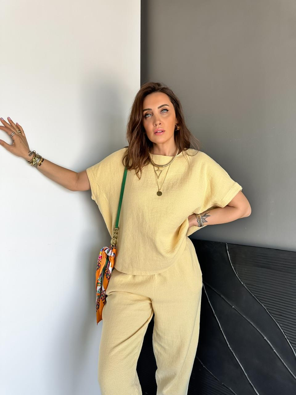 Sarı Yarasa Kollu Naturel Takım