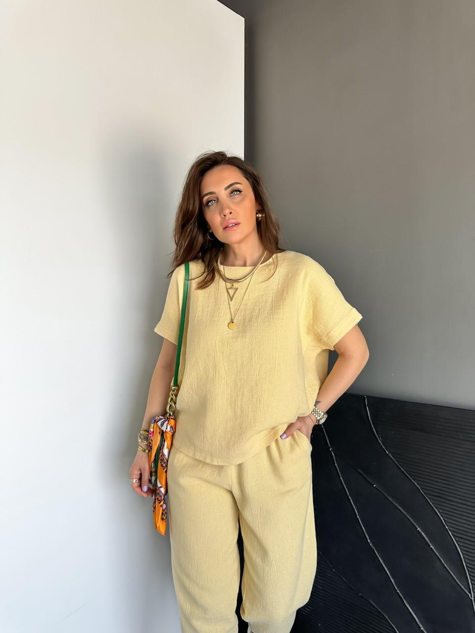 Sarı Yarasa Kollu Naturel Takım