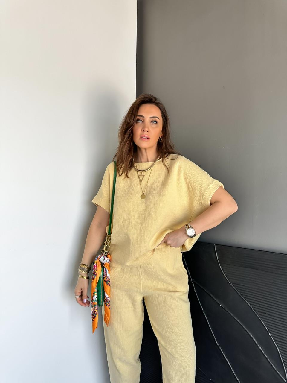 Sarı Yarasa Kollu Naturel Takım