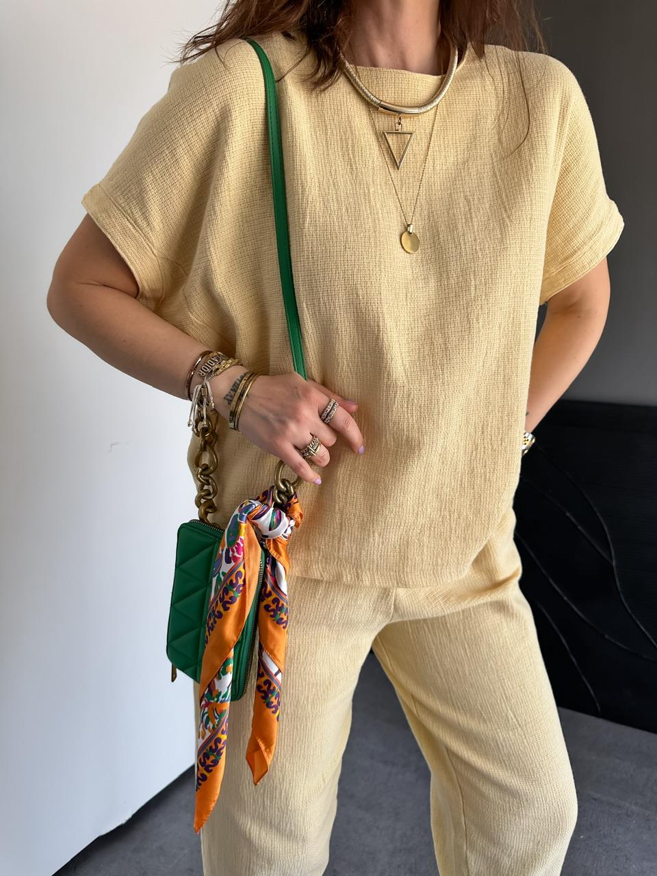 Sarı Yarasa Kollu Naturel Takım