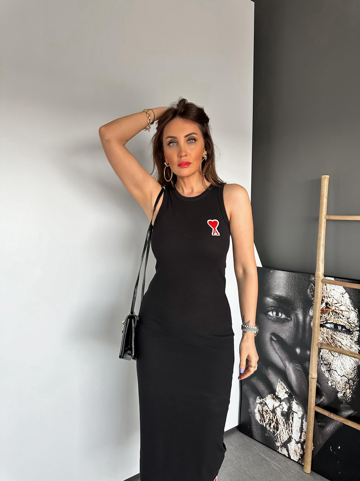 Siyah Ami Likralı Elbise 