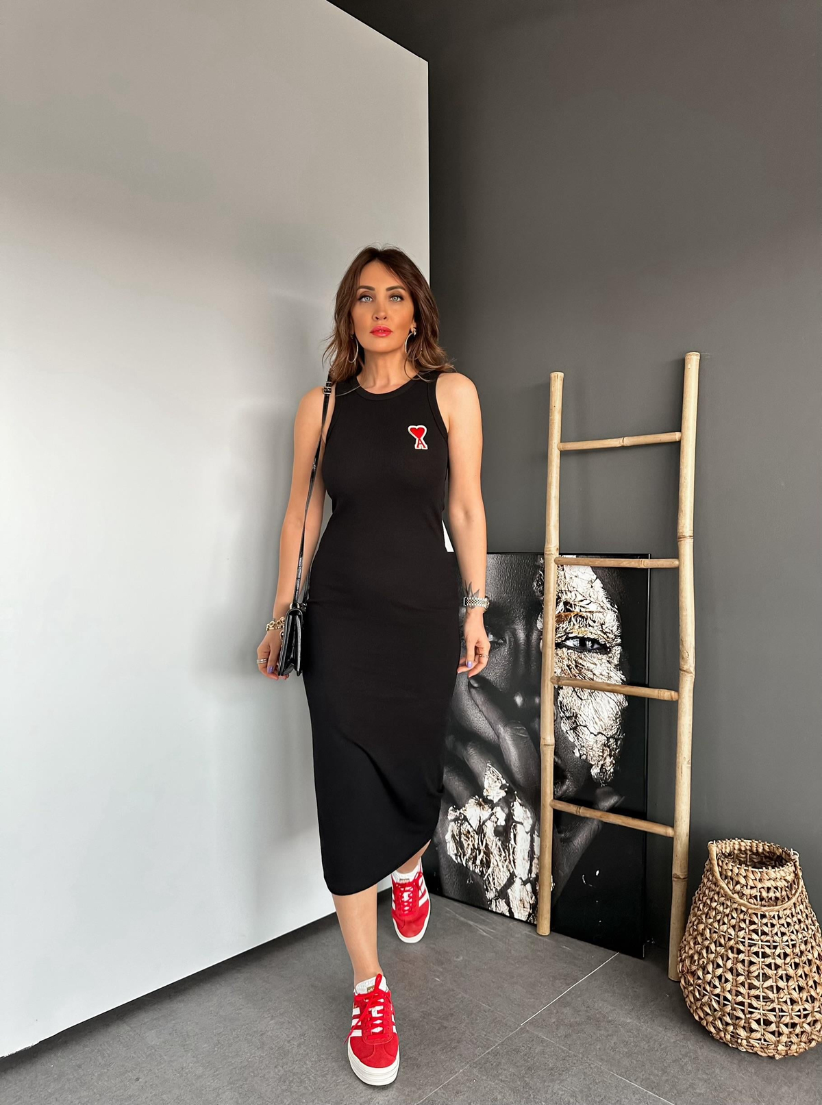 Siyah Ami Likralı Elbise 