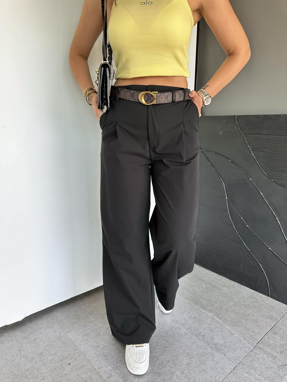 Siyah Beli Lastikli Alo Bol Pantolon