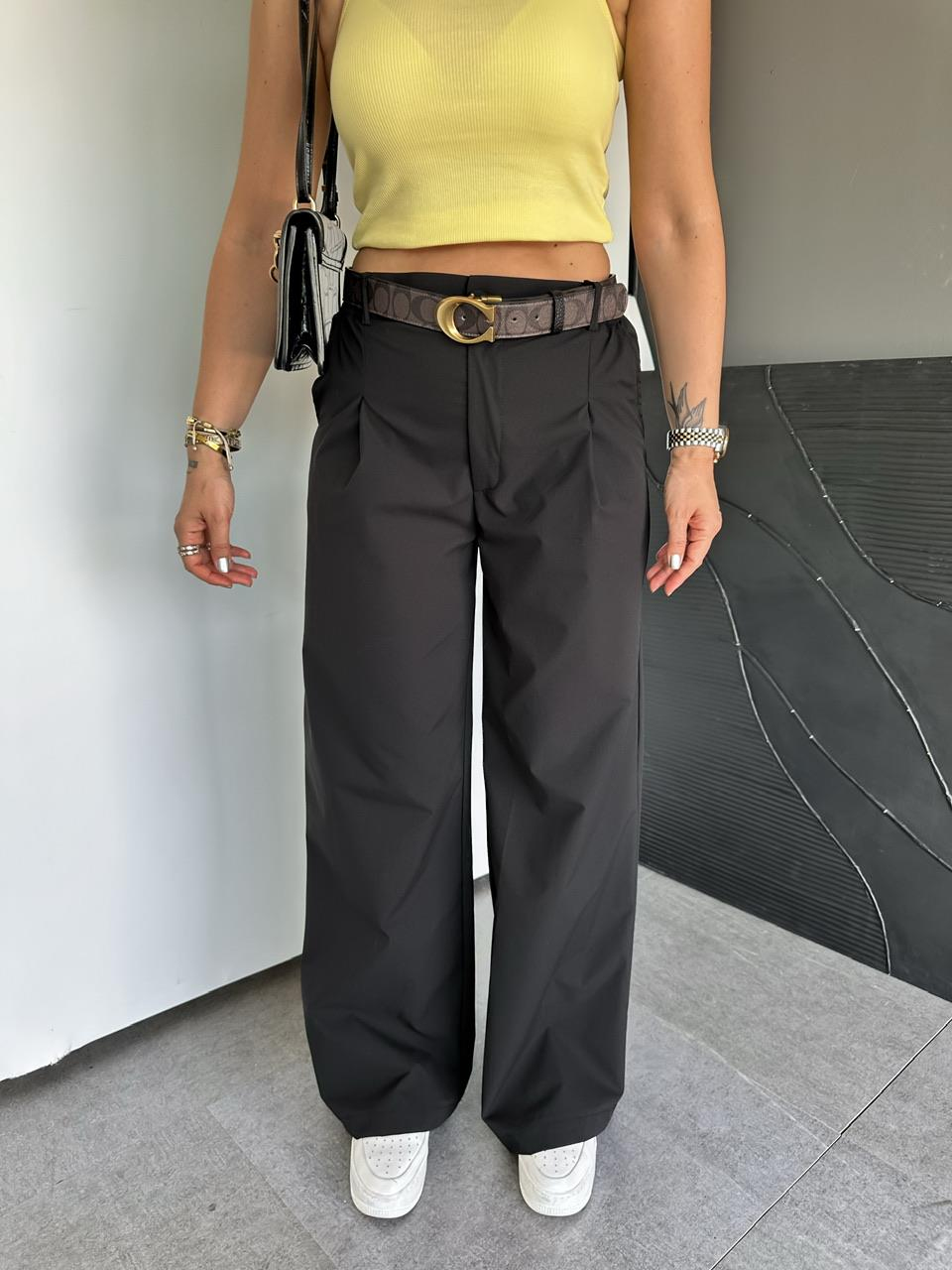 Siyah Beli Lastikli Alo Bol Pantolon