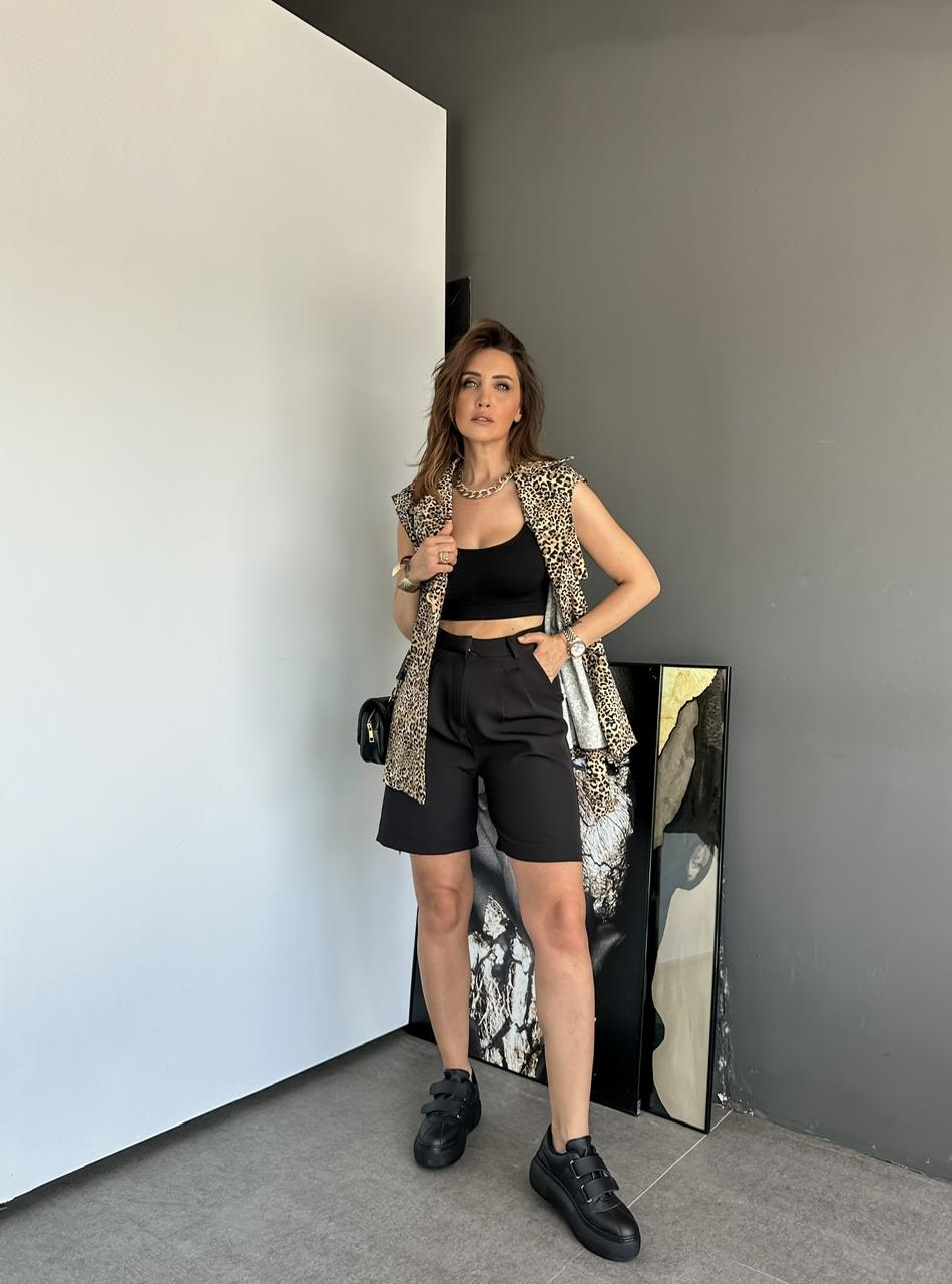 Siyah Bermuda Cepli Şort