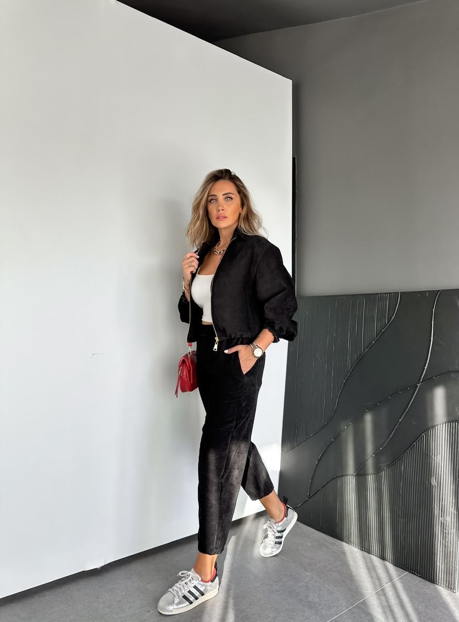 Siyah Ceket Pantolon Kadife Takım