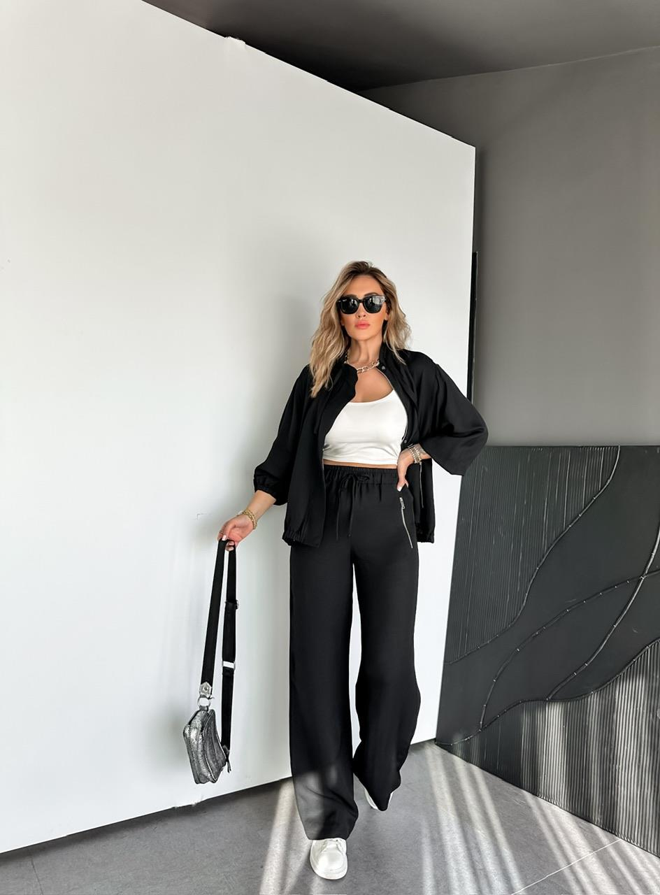 Siyah Cepleri Fermuarlı Premium Pantolon