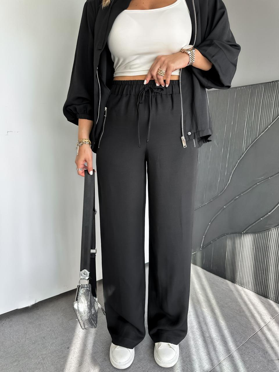 Siyah Cepleri Fermuarlı Premium Pantolon