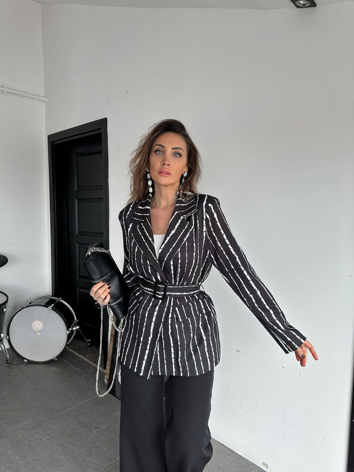 Siyah Çizgili Ceket Pantolon Takım