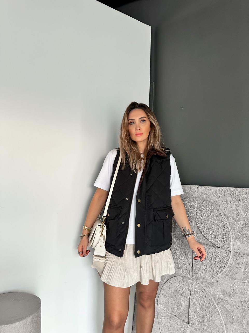 Siyah Kapitone Safari Yelek
