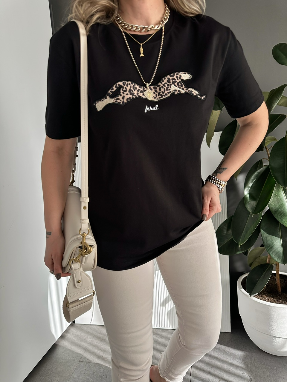 Siyah Kaplan Figürlü Tshirt