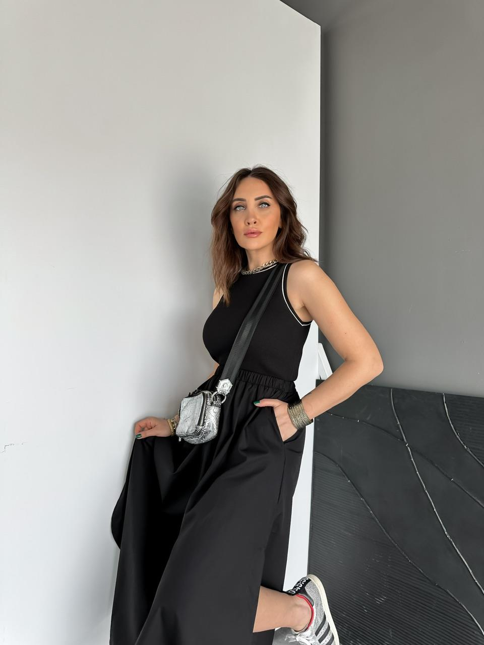 Siyah Kaşkorse Poplin Elbise