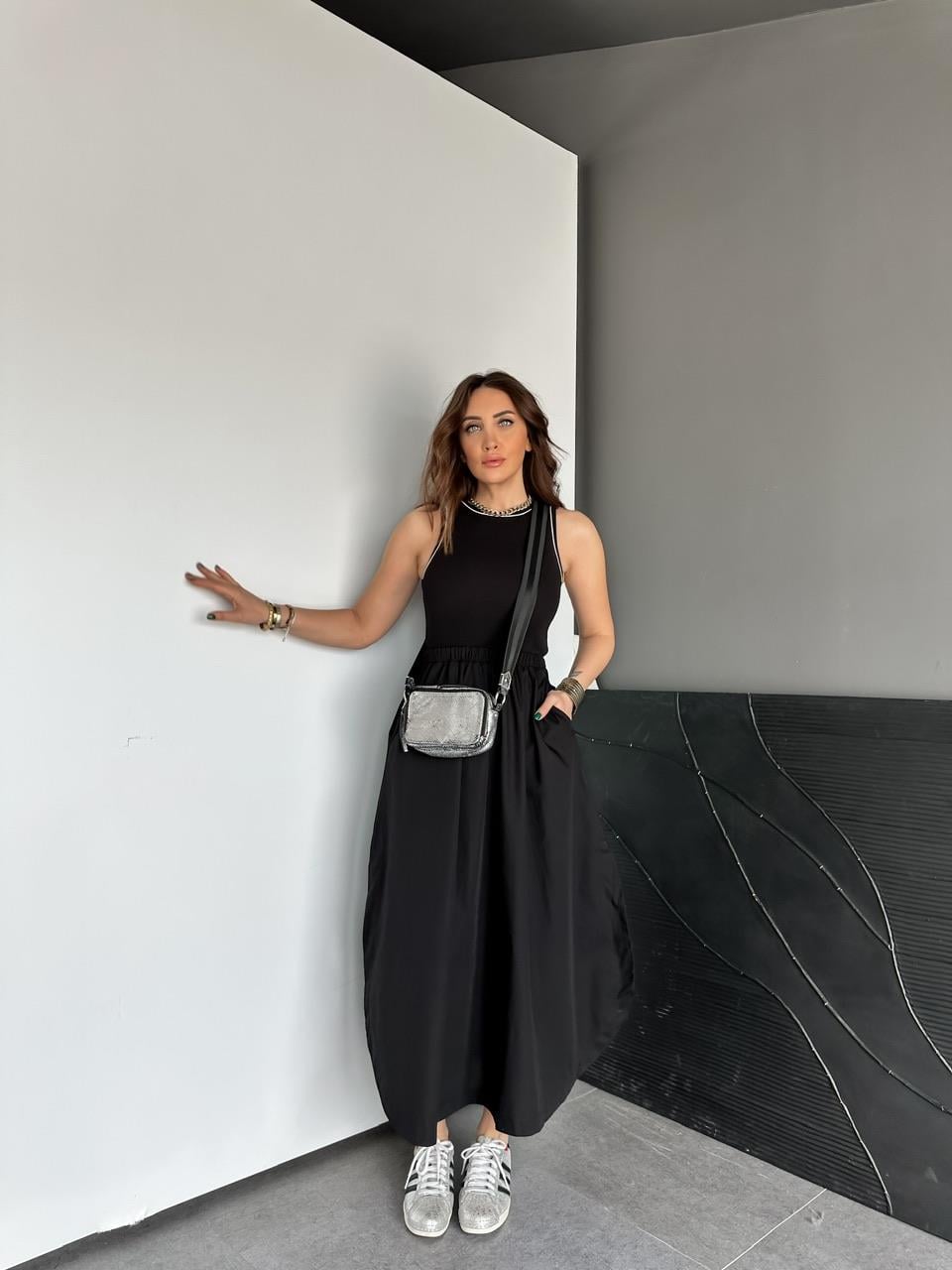 Siyah Kaşkorse Poplin Elbise