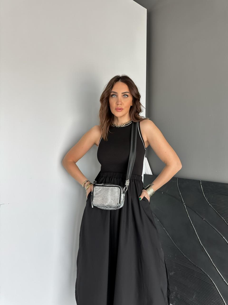 Siyah Kaşkorse Poplin Elbise