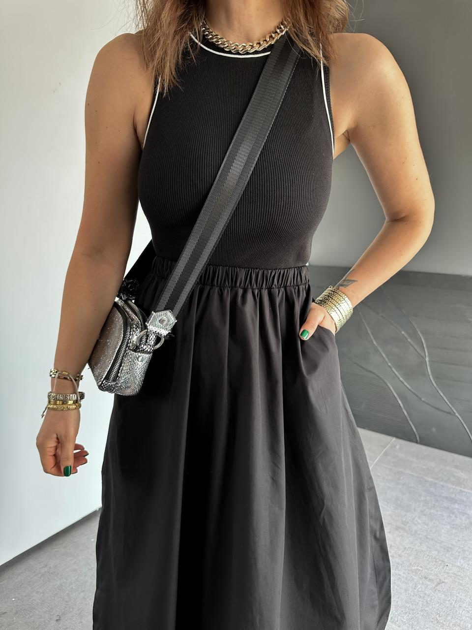 Siyah Kaşkorse Poplin Elbise