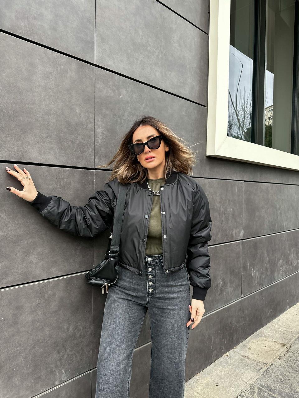 Siyah Kısa Bomber Ceket