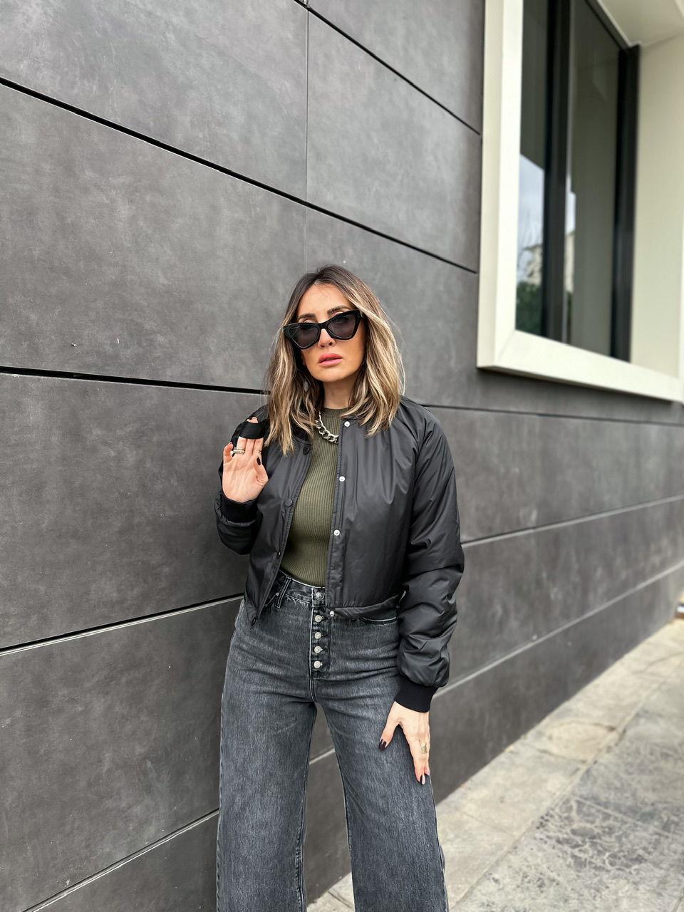 Siyah Kısa Bomber Ceket