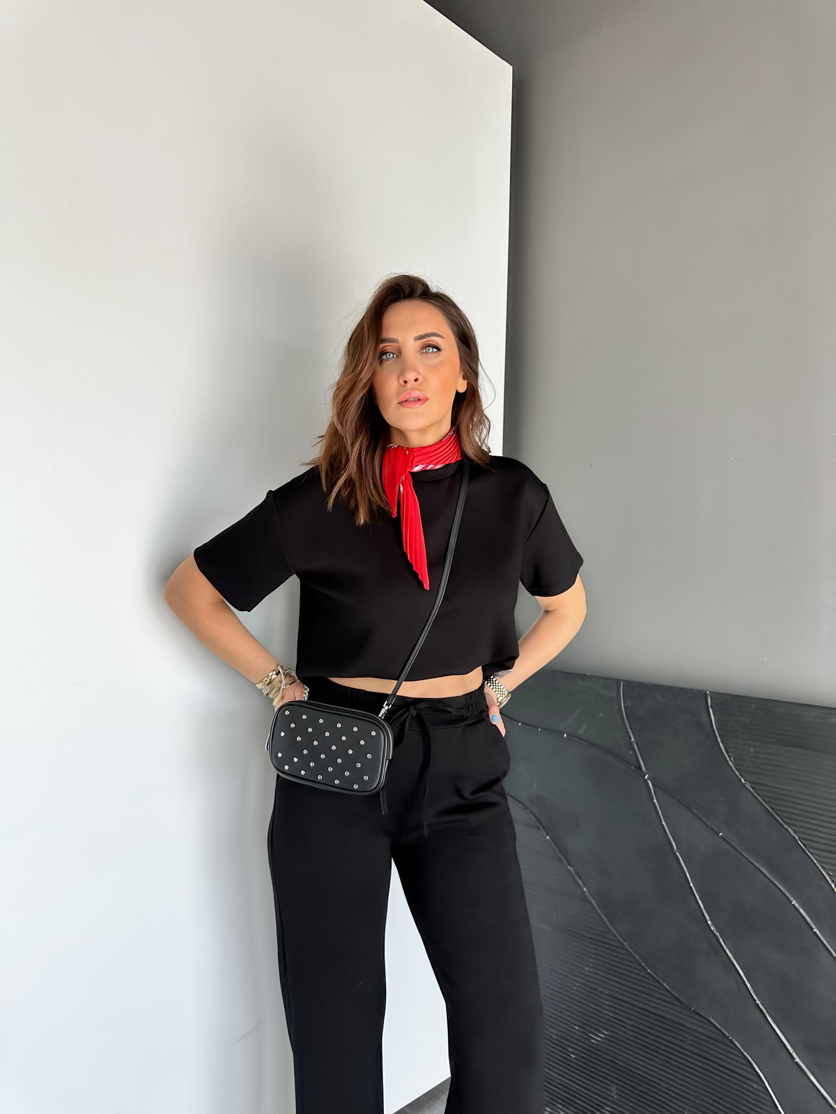 Siyah Kısa Kollu Basic Modal Takım
