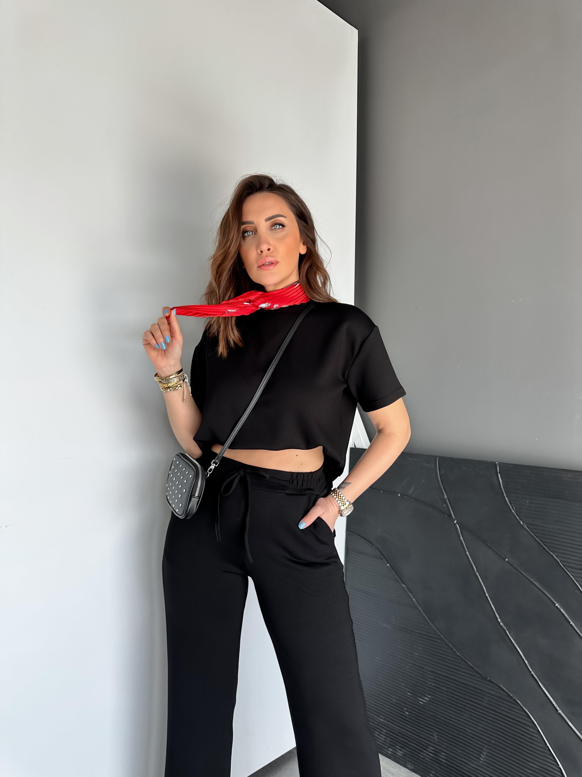 Siyah Kısa Kollu Basic Modal Takım