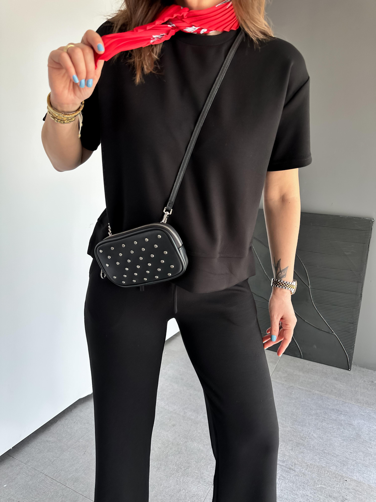 Siyah Kısa Kollu Basic Modal Takım