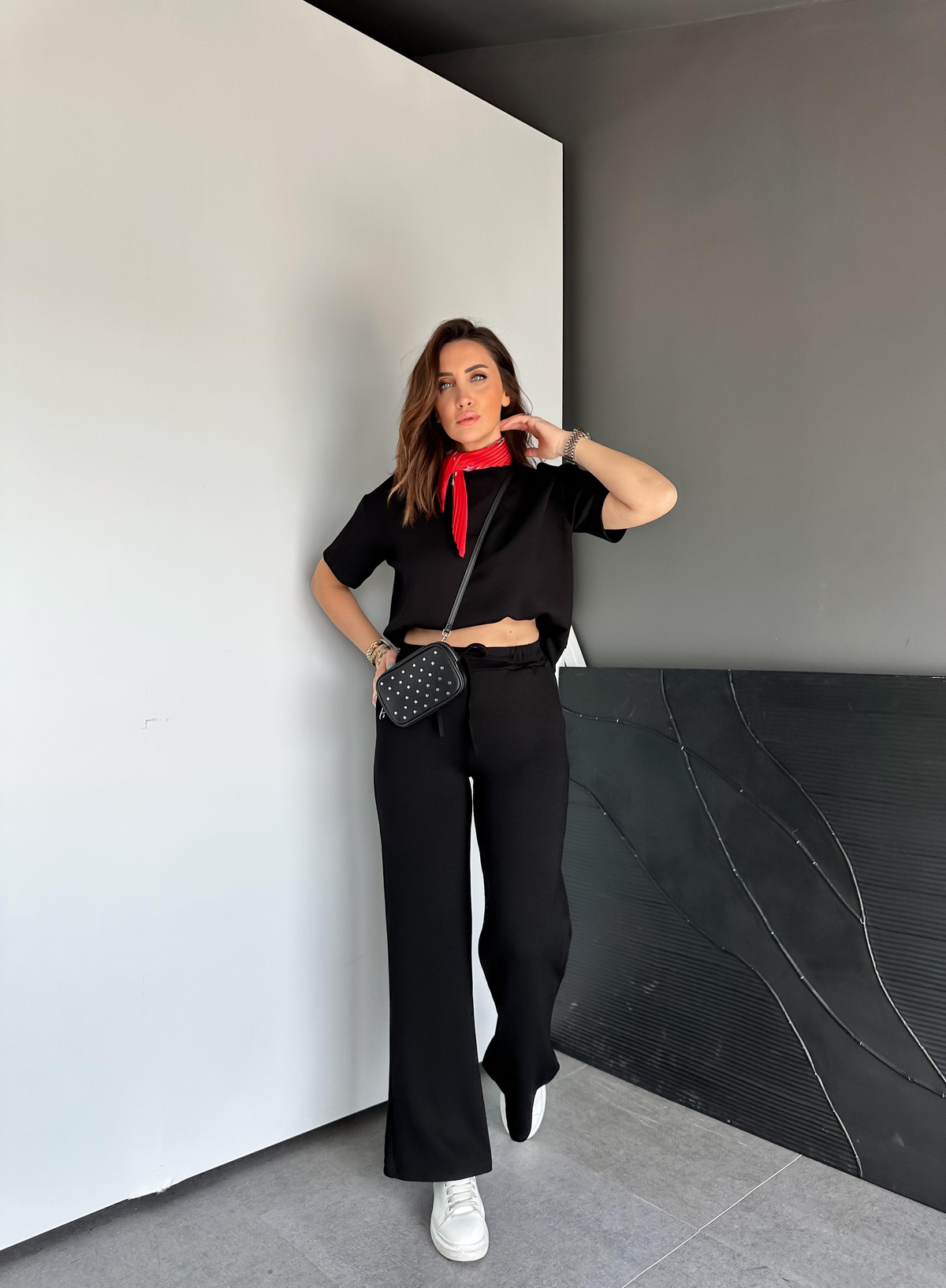 Siyah Kısa Kollu Basic Modal Takım