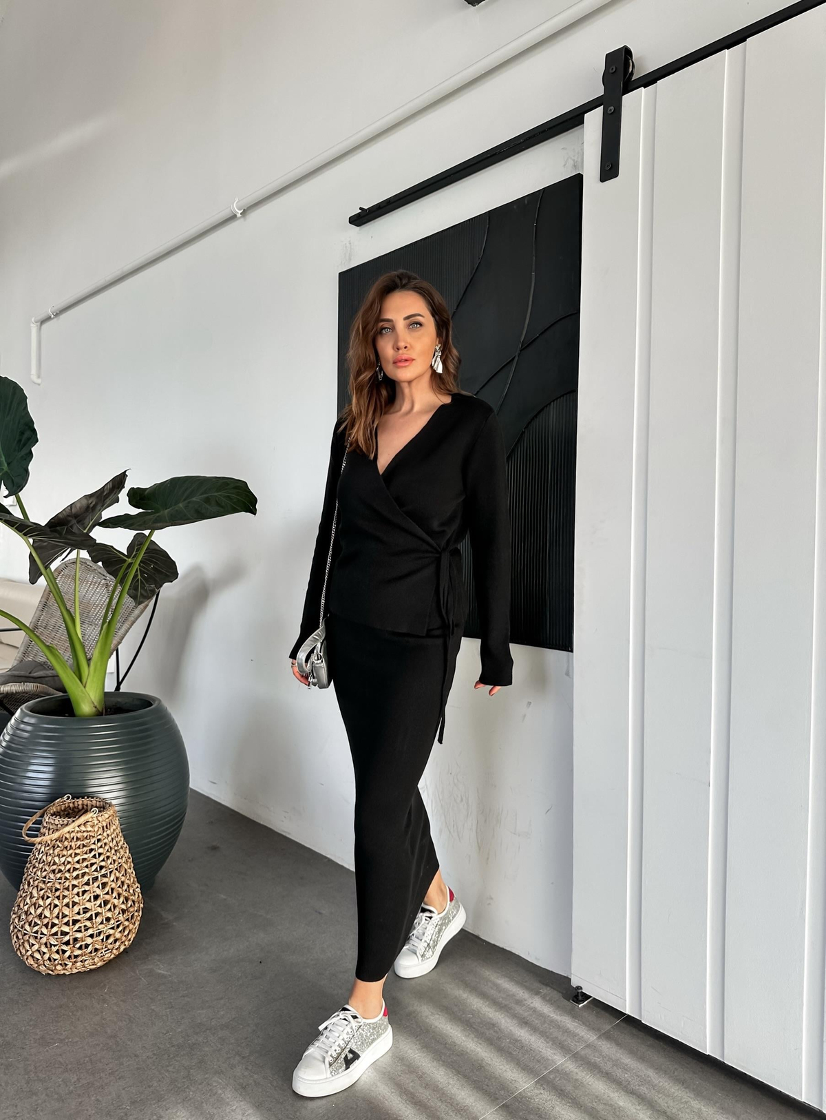 Siyah Kruvaze Etekli Triko Takım